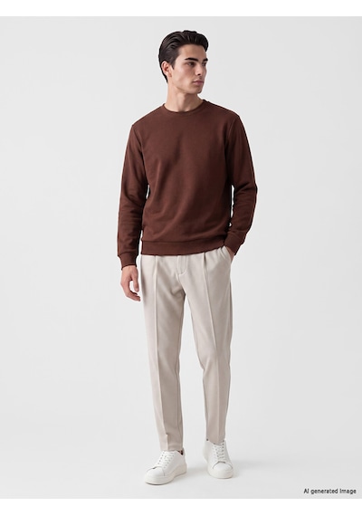 Lcwaıkıkı Classic Kahverengi Bisiklet Yaka Erkek Kalın Sweatshirt