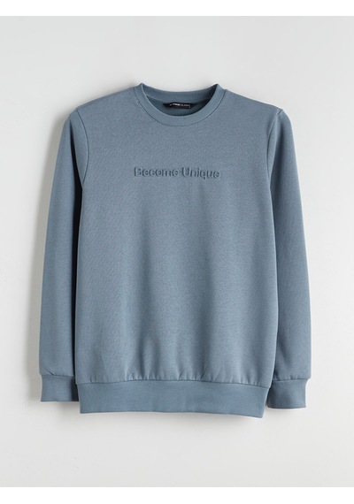 Lcwaıkıkı Classic İndigo Bisiklet Yaka Baskılı Erkek Sweatshirt