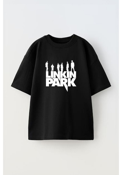 Thewert Unisex Lınkın Park Tasarım Baskılı Pamuk Sıyah Oversize T-shirt Siyah
