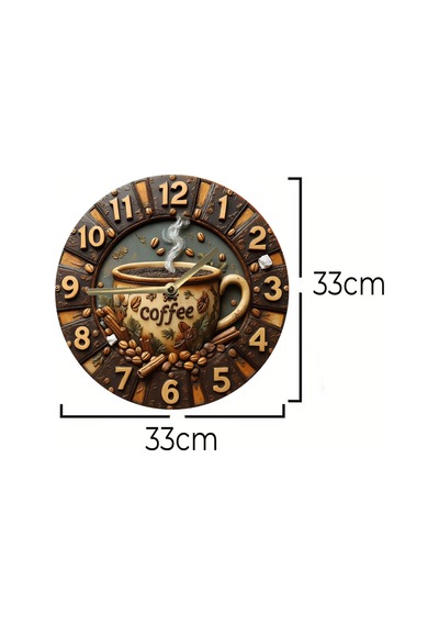 Coffee Time Kahve Temalı Mdf Duvar Saati 3d Görünümlü Sessiz Mekanizma Sdw223 Renkli