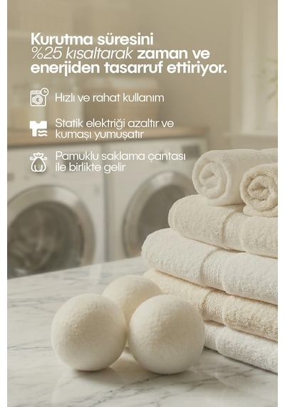 Çamaşır Yün Kurutma Topu Ve Koku Seti - Kurutma Makinesi İçin - 3 Adet Top Renkli