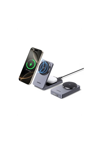 Ugreen 2'si 1 Arada 30w Magnetik Wireless Kablosuz Şarj Cihazı, Siyah, 45023 Standart
