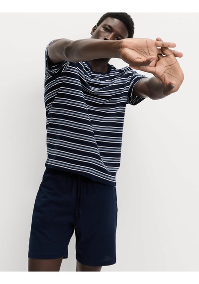 Marks & Spencer Saf Pamuklu Çizgili Pijama Takımı T07000090 Lacivert