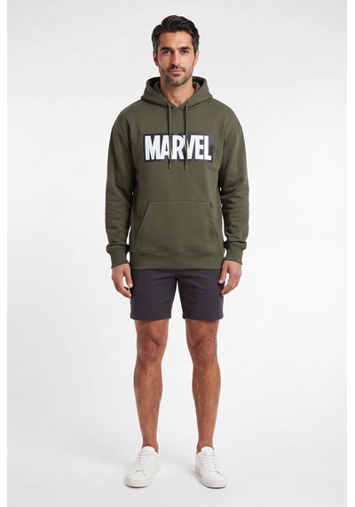 Sup Marvel Logo Baskılı Kapüşonlu Haki Erkek Sweatshirt 12082 Siyah