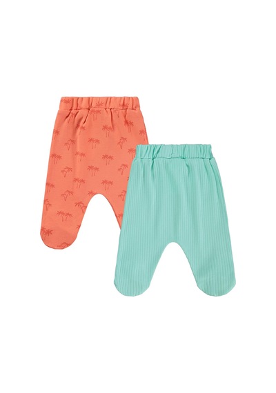 Civil Baby Palmiye Baskılı 2'li Set 1-9 Ay Tek Alt Bebe - Mercan-mint