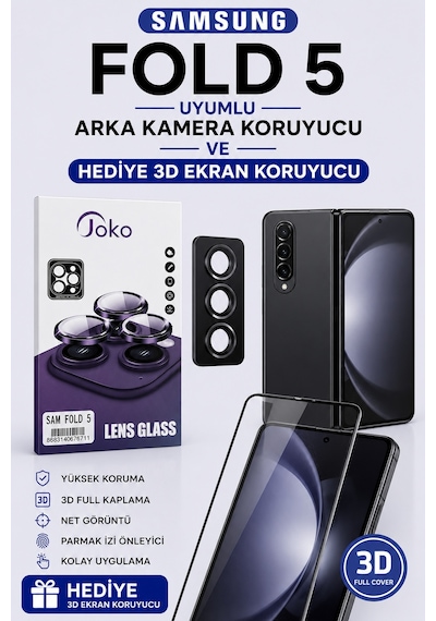 Samsung Fold 5 Uyumlu Arka Kamera Koruyucu+ Full Nano/ Esnek Ekran Koruyucu Set Si Yah