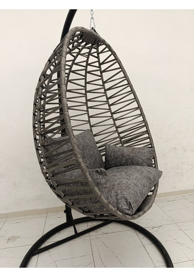 Benim Denim Bahçe Balkon Makrome Ip Örgü Armut Salıncak Hamak Tek Kişilik Antrasit