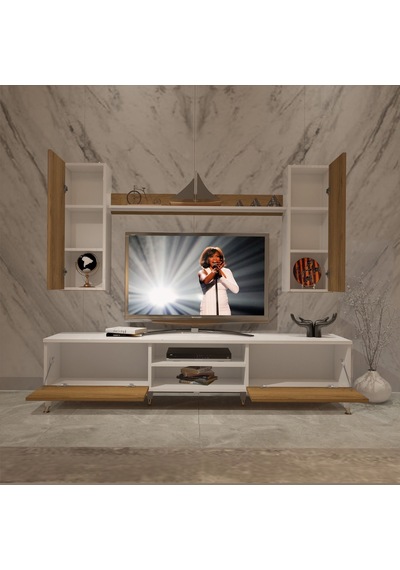 Decoraktiv Eko 7 Mdf Dvd Gold Tv Ünitesi Tv Sehpası - Beyaz Pera Beyaz - Meşe