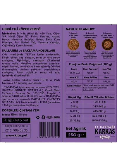 Kito Fresh Hindi Etli Taze Yetişkin Köpek Yemeği 6 x 250 G