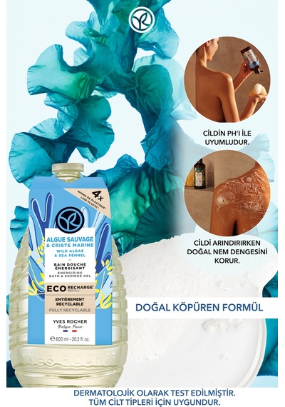 Yves Rocher Eko Refill Yedek Duş Jeli-nemlendirici Serinletici Okyanus Esintisi- Sls,sles İçermez,vegan- 600ml Diğer