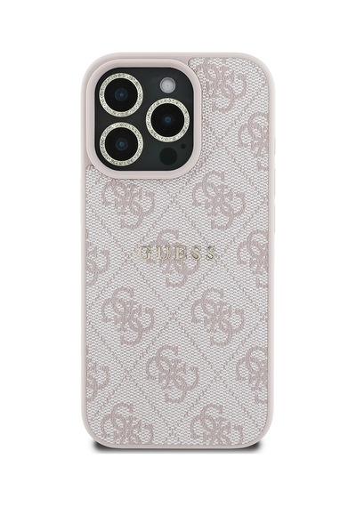 Apple iPhone 16 Pro Uyumlu Guess Lisanslı Kılıf + Ekran Koruyucu + Lens Koruyucu 3in1 Aksesuar Seti Pembe