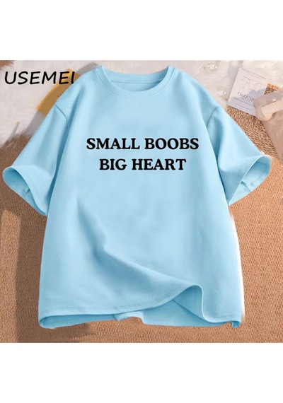 Flood Of Style Küçük Göğüsler Büyük Kalp T-shirt Komik Söyleyerek Tshirt Yetişkin Mizah Şakalar Kısa Kollu P Mavi
