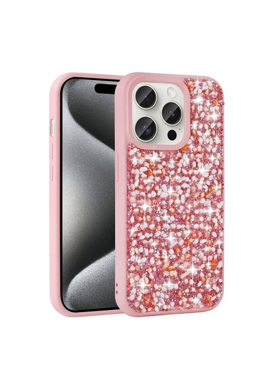 Apple Uyumlu  iPhone 15 Pro Max Kılıf Parlak Taşlı Tasarım Stone Linea Kapak