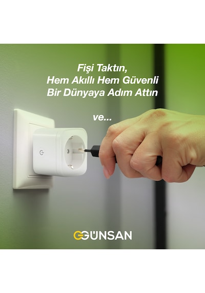 Günsan WiFi Akıllı Priz 16A | Enerji Takibi, Uzaktan Kontrol, Tuya Smart Life, Sesli Komut (Google Home & Alexa) -