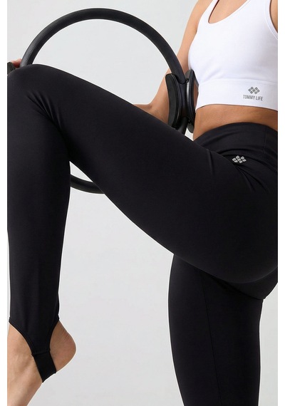 Tommy Life Siyah Standart Fit Esnek Spor Performans Kadın Topuklu Tayt - 94685