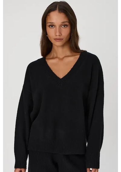 Madmext Siyah V Yaka Oversize Kadın Triko Kazak Mg2149-siyah Siyah
