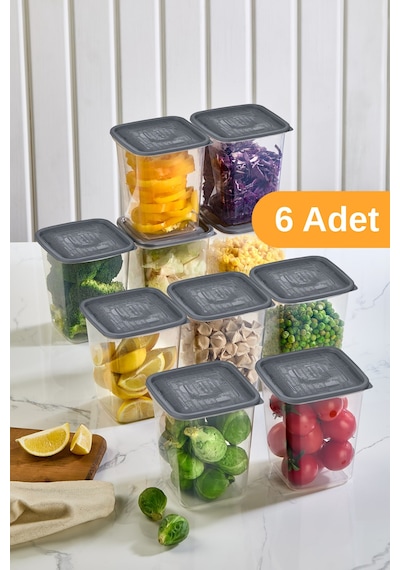 Esti 6 Adet - 1,3 Lt Kapaklı Baharatlık Saklama Kabı Mutfak Dolabı / Buzdolabı Düzenleyici 10x10x13 Cm Şeffaf