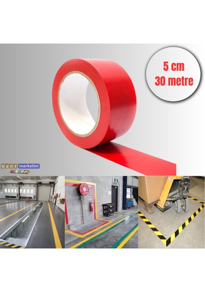 Pvc Yer İşaretleme Bandı 5cmx30m Zemin Bandı Kırmızı Tdrtr