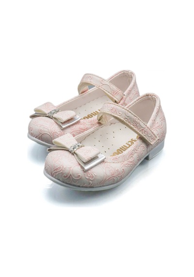 Sermoda Bebek Fiyonk Taş Detay Kendinden Desenli Babet Pembe