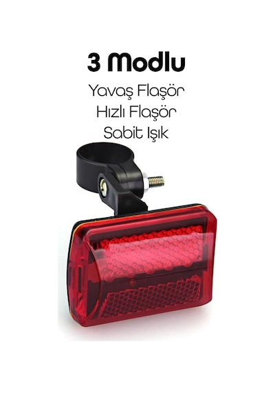 Bisiklet Tekli Arka Işık Pilli 300 Lümen 3 Mod Flaşörlü Bisiklet Arka Farı Led Işık Kırmızı 4445 Kırmızı