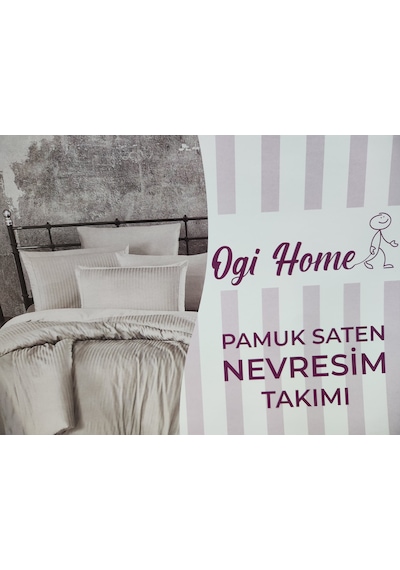 Ogi Çift Kişilik Saten Nevresim Takımı Pudra