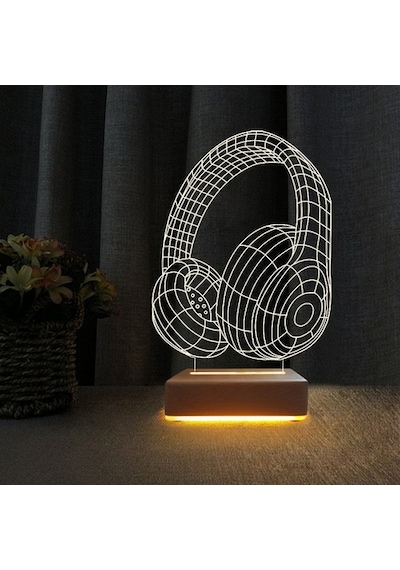 3D Ilizyon Led Lamba Masa Gece Lambası Kulaklık Tasarım Lamba