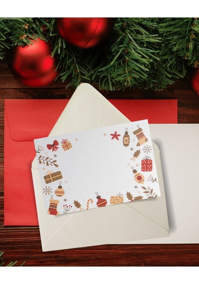 Yılbaşı Süsleri Temalı Kartpostal Seti, Yeniyıl, Tebrik, Hediye V