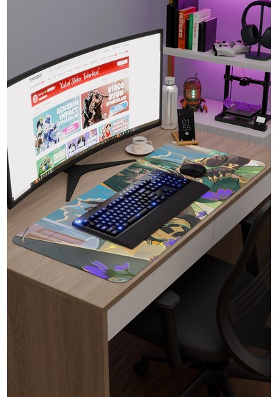 Nefer Genshin Impact Anime Oyuncu V3 - 90x40 Xxl Gaming Mouse Pad Fare Altlığı