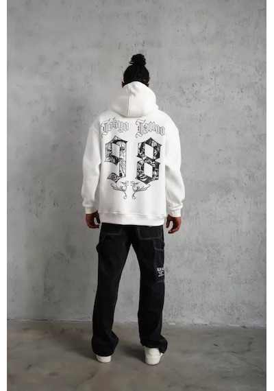 Vexor Erkek 98 Baskılı Kapşonlu Sweat - Beyaz