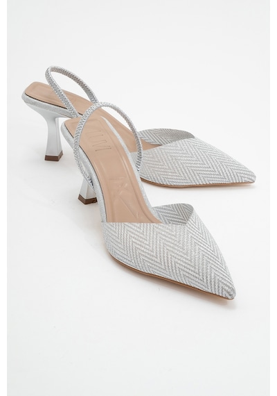 Luvishoes Luvi Shoes Renos Gümüş Kum Sim Sivri Burun Kadın Topuklu Abiye Ayakkabı Gümüş