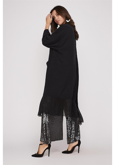Bohem Stil Italyan Ipek Detaylı Oversize Kaftan & Bluz-8711 Koyu Mor