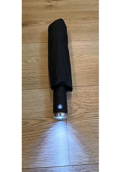 Baginn 10 Telli Full Otomatik El Fenerli Şemsiye 95 Cm Çap 33 Cm Kapalı Boyut Çanta Boy Çelik Telli Siyah