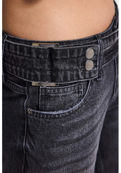 Kadın Koyu Füme 2w6-1 Straight Fit Kemer Detaylı Tasarım Denim Jean