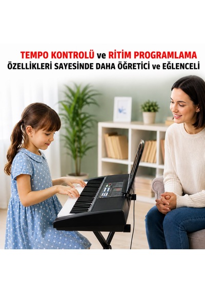 Multizone 61 Tuşlu Standlı Elektronik Dijital Işıklı Çocuk Piyanosu Mikrofonlu Başlangıç İçin Demolu Keyboard Org