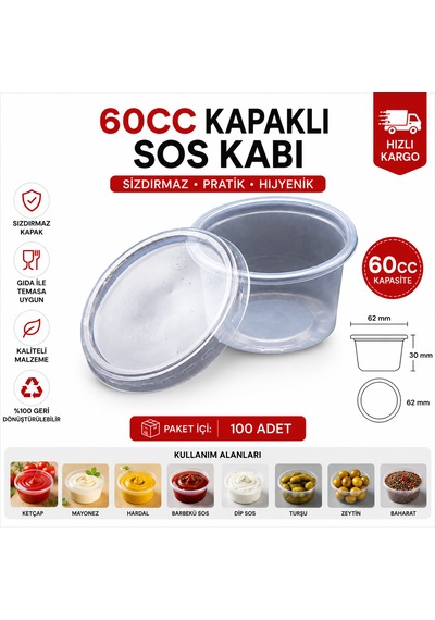 Sos Kabı 60 Cc Kapaklı 50 Adet