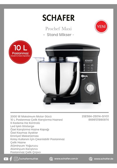 Schafer Prochef Maxi 10 L Standlı Mikser