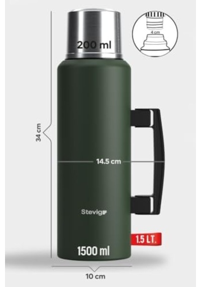 4 Camp Klasik Vakumlu Kulplu Çelik Termos 1.5 Lt. Green St-206 Açık Beyaz