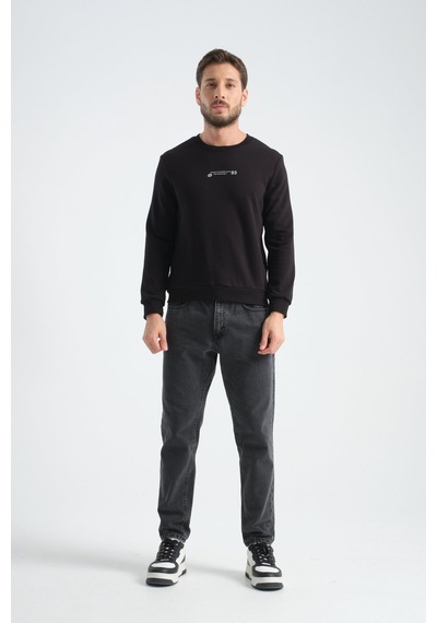 Shooter Sportwear Shooter Erkek Üç İplik Sweatshirt Regular Fit Pamuklu Bisiklet Yaka Günlük Spor Basic Siyah