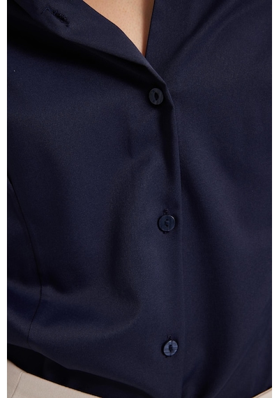Tudors Kadın Slim Fit Dar Kesim Klasik Yaka Uzun Kollu Lacivert Gömlek-40356 Lacıvert