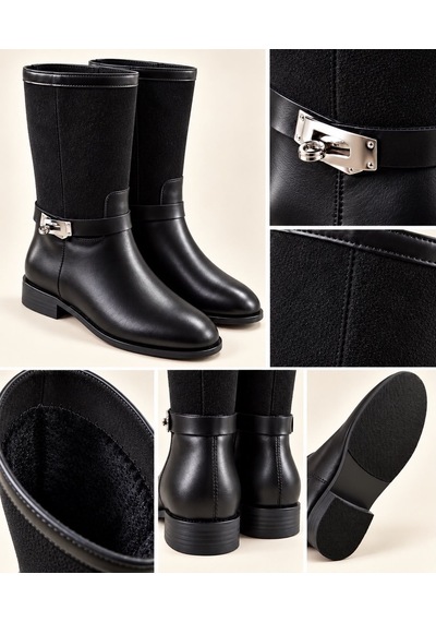 Dabab Shoes Frost Kadın Siyah Cilt Ve Deri Tozu Garnili Metal Toka Detaylı Sıcak Astarlı Kaymaz Taban 3 Cm Topuklu Orta Konç Çizme Dabab Shoes Frost Kadın Siyah Cilt Ve Deri Tozu Garnili Metal Toka Detaylı Sıcak Astarlı Kaymaz Taban 3 Cm Topuklu Orta Konç Çizme
