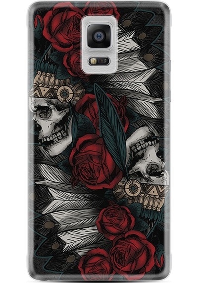 Samsung Uyumlu Galaxy Note 4 Kılıf Silikon Skull Rose 1673