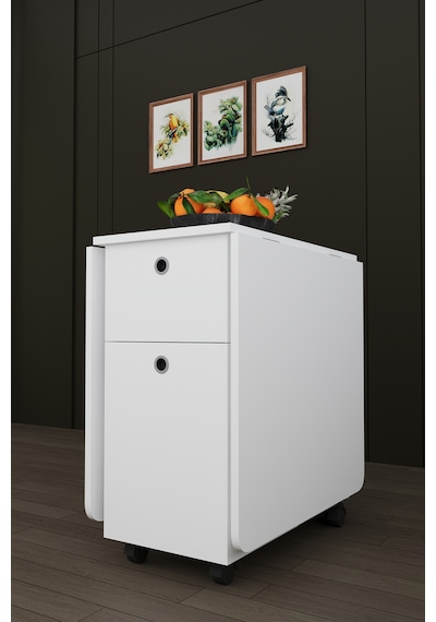 Lüks Katlanır Mutfak Yemek Masası %100 Mdf Pratik Çekmeceli Çalışma Masası Km99 Beyaz