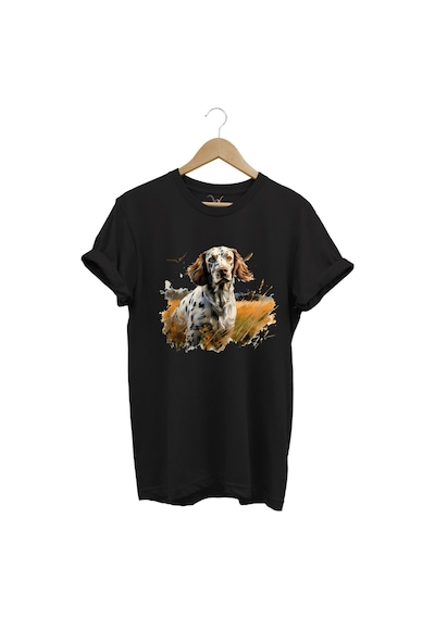 Avcılık Hunting English Setter Vahşi Yaşam Avcı Köpeği %100 Pamuk Unisex Regular Fit T-shirt Siyah