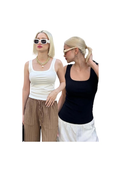 Madmext 2'li Paket Siyah-beyaz Fitilli Askılı Basic Atlet Mg2427 Siyah/beyaz