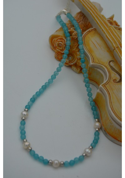 Stoneage Jade Ve Incili Kadın Doğal Taş Kolye Gri