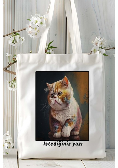 Art Hediye Exotic Shorthair Kedi Baskılı Bez Çanta Omuz Çantası Kişiye Özel Model 1 Çok Renkli
