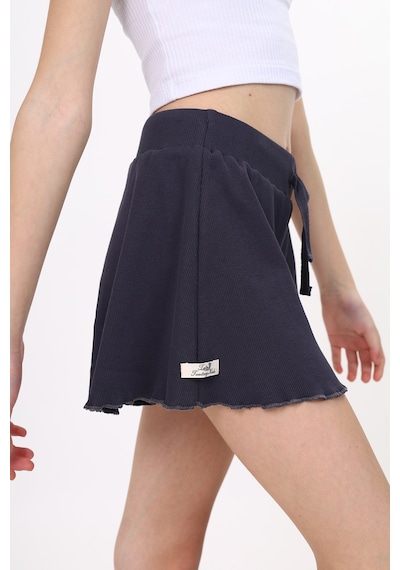 Toontoy Kız Çocuk Beli Lastikli Basic Fitilli Şort - Paça Detaylı Füme