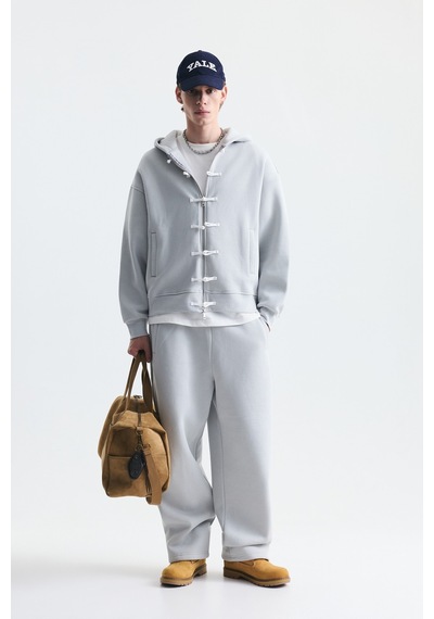 Süslü Düğme Sweatshirt Ve Barrel Fit Eşofman Takım Taş Rengi