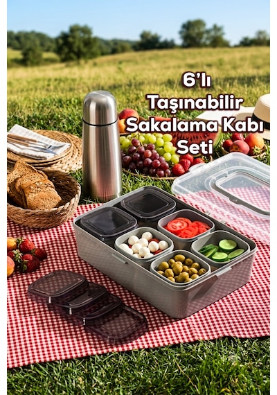 Porsima Ac-100 7 Bölmeli Çerezlik Çok Amaçlı Organizer Kapaklı Saklama Kabı Kapaklı Kahvaltılık Seti Gri