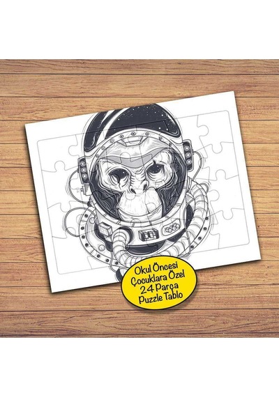 Astronot Maymun 24 Parça Çocuklara Özel Yapboz Tablo-1441-349